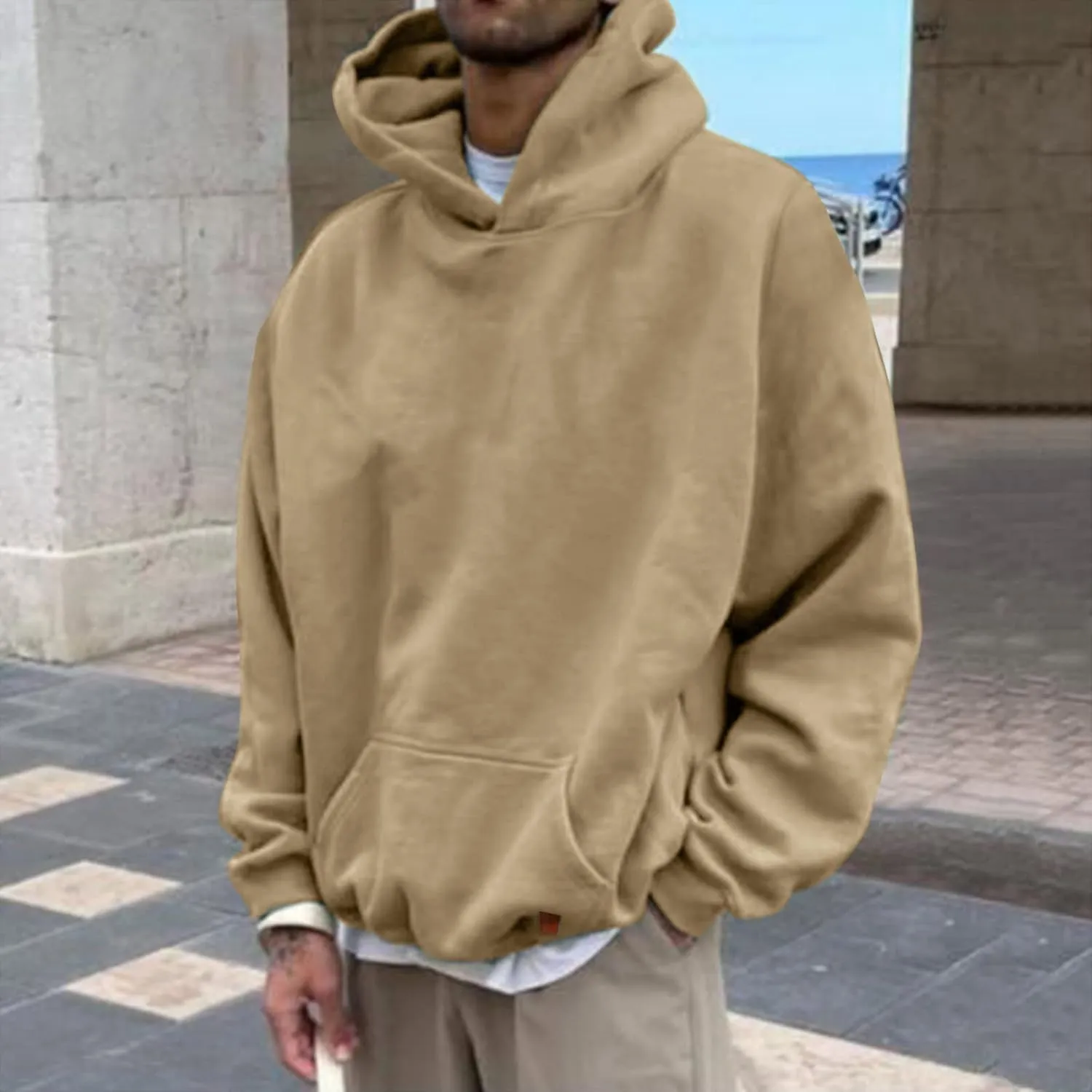 LCMTWX Mens Hoodies Pullover Casual Loose Solid Hooded Sweater Top Pullover Hooded Sweatshirt for Men Heavyweight Fleece