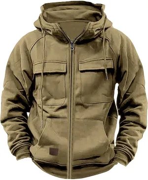 LCMTWX Mens Sweatshirt Winter Vintage Long Sleeve Hoodie Half Zipper Hooded Sweatshirt Top Workwear Multi Pocket Outdoor