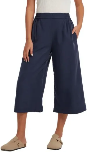 Les umes Women Linen Pants Summer Wide Leg Capri Pants High Waist Loose Cropped Lounge Trousers Culottes