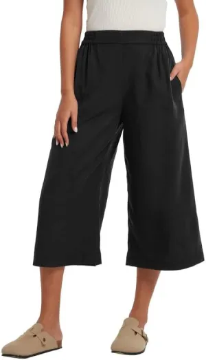 Les umes Women Linen Pants Summer Wide Leg Capri Pants High Waist Loose Cropped Lounge Trousers Culottes