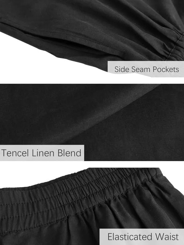 Les umes Women Linen Pants Summer Wide Leg Capri Pants High Waist Loose Cropped Lounge Trousers Culottes