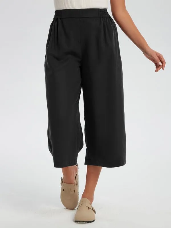 Les umes Women Linen Pants Summer Wide Leg Capri Pants High Waist Loose Cropped Lounge Trousers Culottes