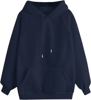 Lightweight Drawstring Hoodies for Women Fall Winter Solid Color Hooded Sweatshirt Oversized Long Sleeve Pullover Top