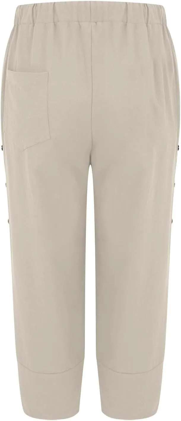 Linen Pants for Women 2025 Summer High Waist Elastic Straight Leg Lounge Pant Casual Loose Buttons Beach Trousers
