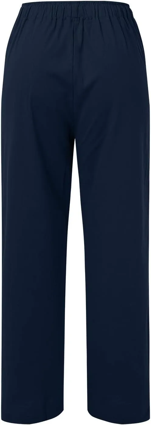 Linen Pants for Women High Waisted Pant Summer Lightweight Cotton Pants Beach Flowy Drawstring Trousers with Pocket