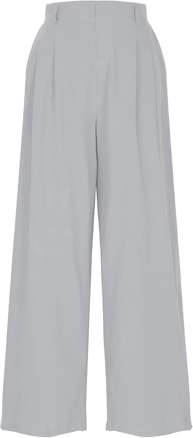 Linen Pants for Women Summer Trendy Loose Fit Wide Leg Pants Fashion High Waisted Straight Leg Trousers with Pockets