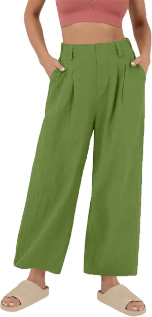 Linen Pants for Women Summer Trendy Loose Fit Wide Leg Pants Fashion High Waisted Straight Leg Trousers with Pockets