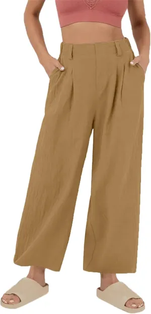 Linen Pants for Women Summer Trendy Loose Fit Wide Leg Pants Fashion High Waisted Straight Leg Trousers with Pockets