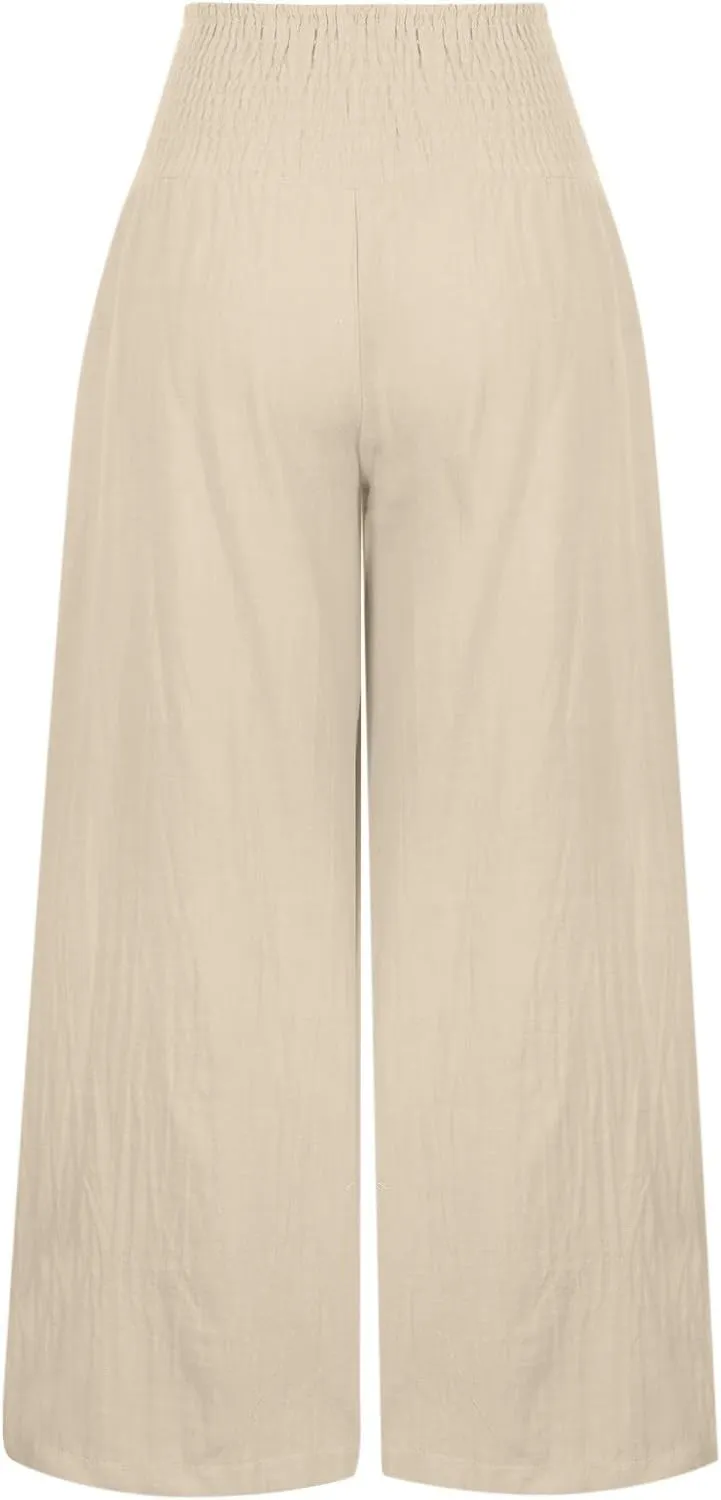 Linen Pants Women 2025 Summer Flowy Palazzo Pants Wide Leg Beach Pants High Waisted Lounge Vacation Trousers