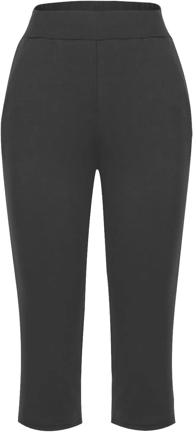 Linen Pants Women Elastic Waist Petite Short Summer Womens Capris Cotton Loose Capri Pants for Women Stretch Cargo