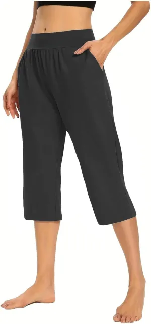 Linen Pants Women Elastic Waist Petite Short Summer Womens Capris Cotton Loose Capri Pants for Women Stretch Cargo