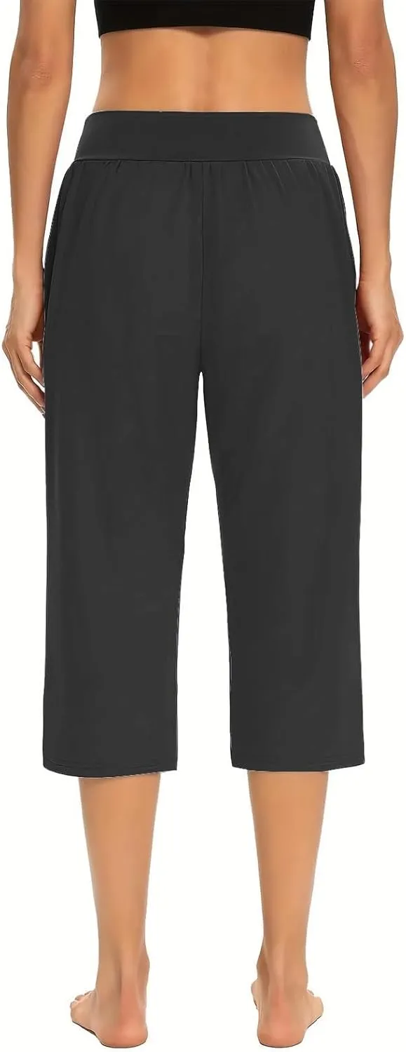 Linen Pants Women Elastic Waist Petite Short Summer Womens Capris Cotton Loose Capri Pants for Women Stretch Cargo