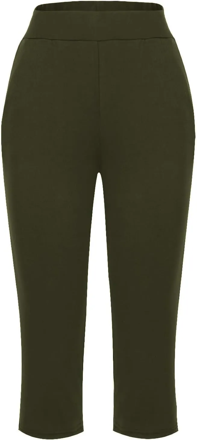 Linen Pants Women Elastic Waist Petite Short Summer Womens Capris Cotton Loose Capri Pants for Women Stretch Cargo