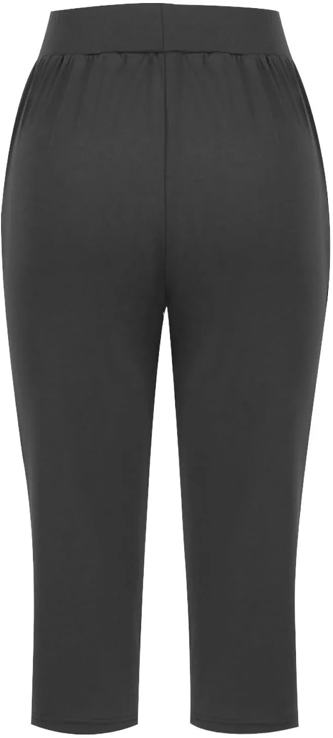Linen Pants Women Elastic Waist Petite Short Summer Womens Capris Cotton Loose Capri Pants for Women Stretch Cargo