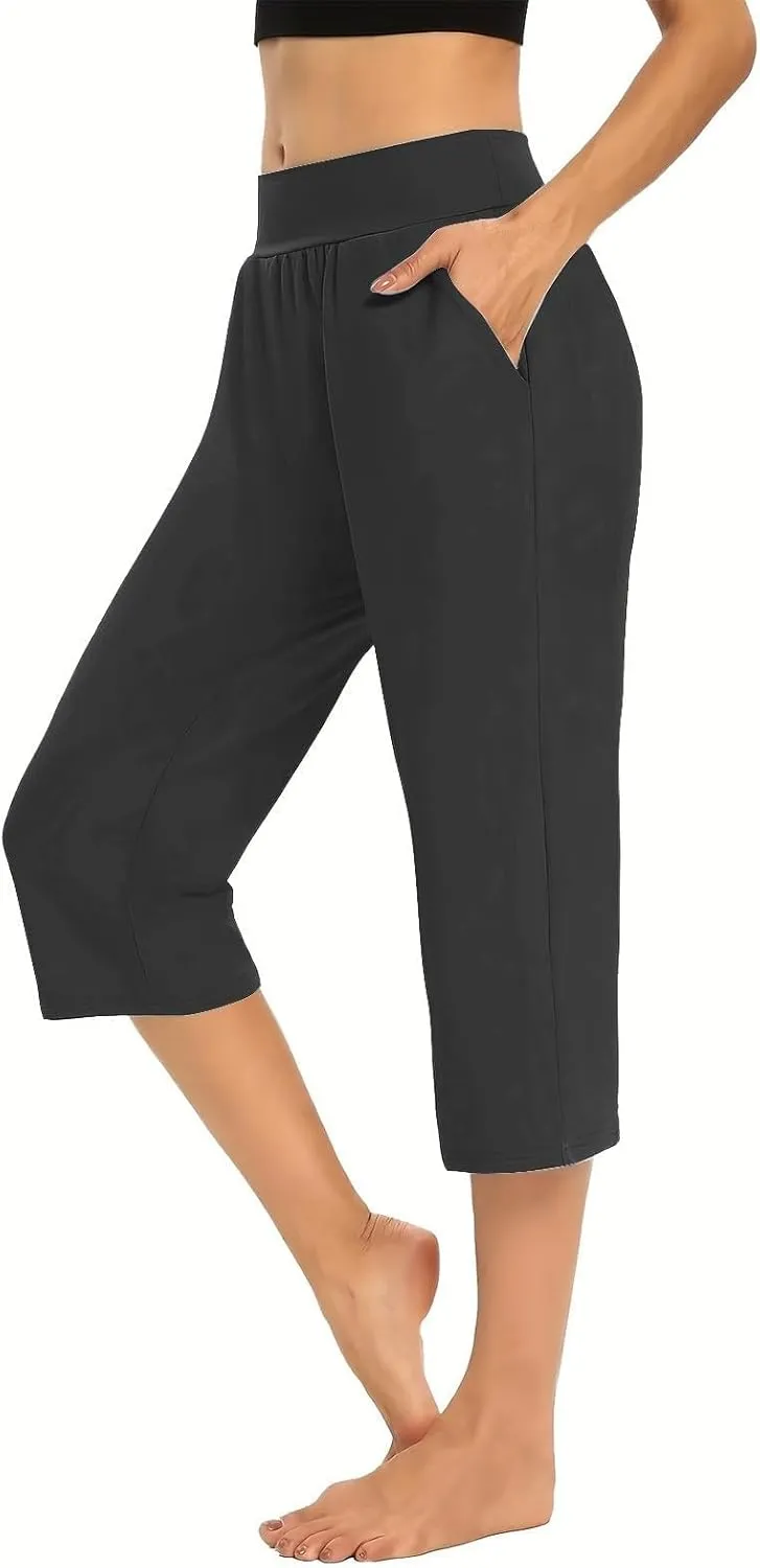 Linen Pants Women Elastic Waist Petite Short Summer Womens Capris Cotton Loose Capri Pants for Women Stretch Cargo