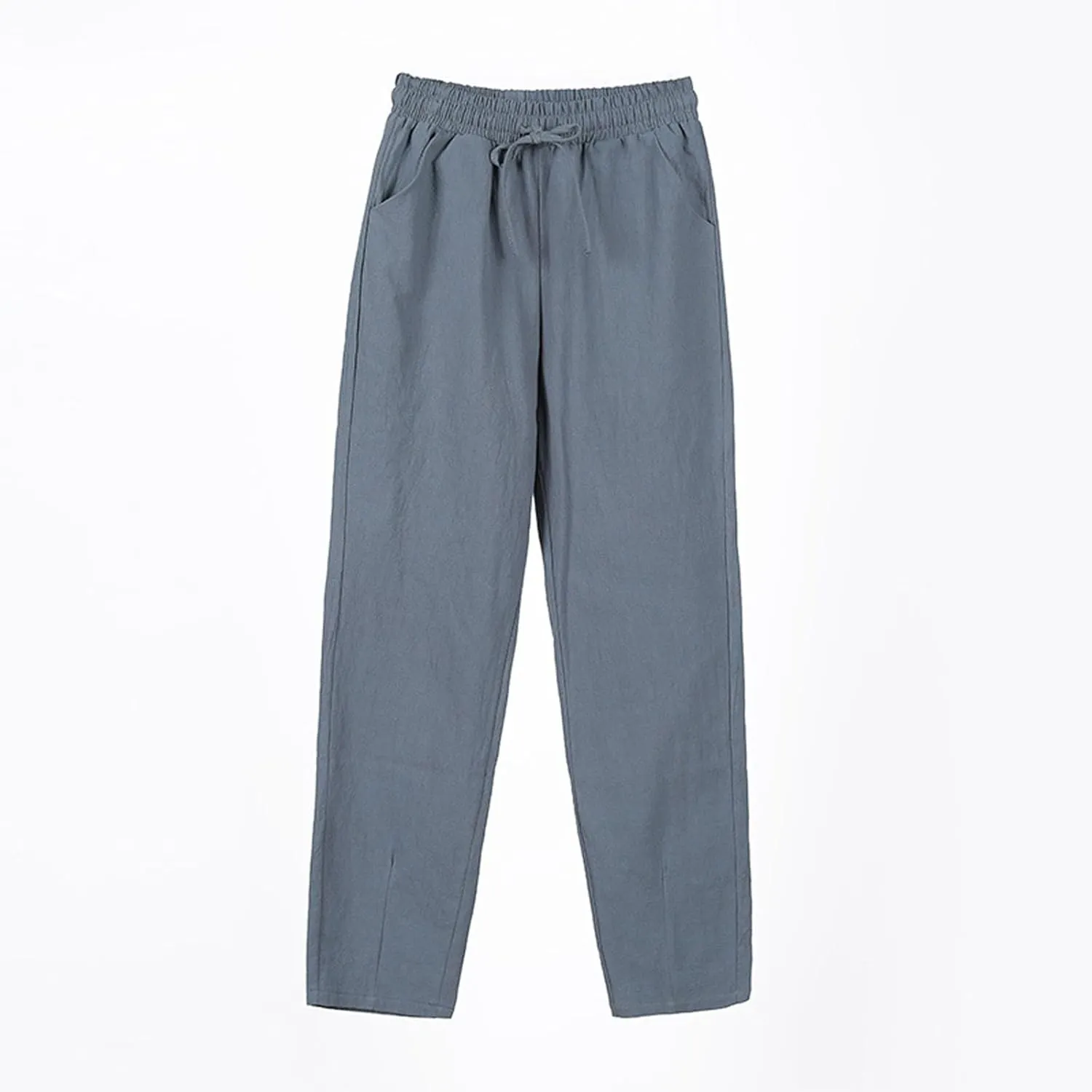 Linen Pants Women Summer Casual High Waisted Straight Leg Beach Pants Drawstring Pants Trousers with Pockets