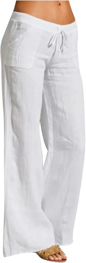 Linen Pants Women Summer, Womens High Waisted Leopard Print Palazzo Pants Belted Wide Leg Long Trousers with Pockets
