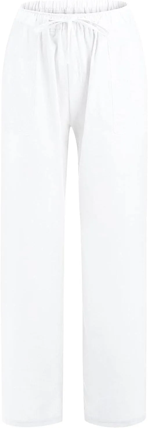 Linen Pants Women Summer, Womens High Waisted Leopard Print Palazzo Pants Belted Wide Leg Long Trousers with Pockets