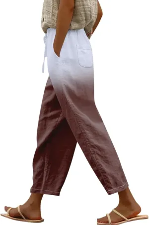 Linen Pants Women Women High Waisted Wide Leg Plus Size Capri Pants Lightweight Capri Trousers S 5XL Capri Pants