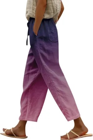 Linen Pants Women Women High Waisted Wide Leg Plus Size Capri Pants Lightweight Capri Trousers S 5XL Capri Pants