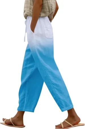 Linen Pants Women Women High Waisted Wide Leg Plus Size Capri Pants Lightweight Capri Trousers S 5XL Capri Pants