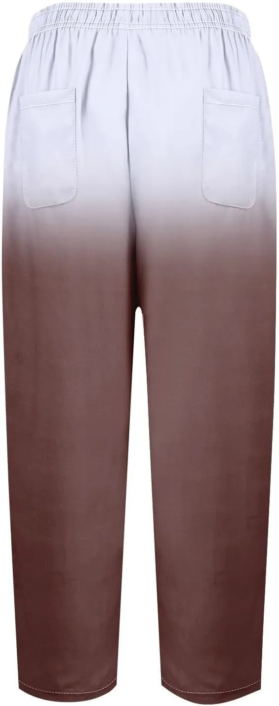 Linen Pants Women Women High Waisted Wide Leg Plus Size Capri Pants Lightweight Capri Trousers S 5XL Capri Pants