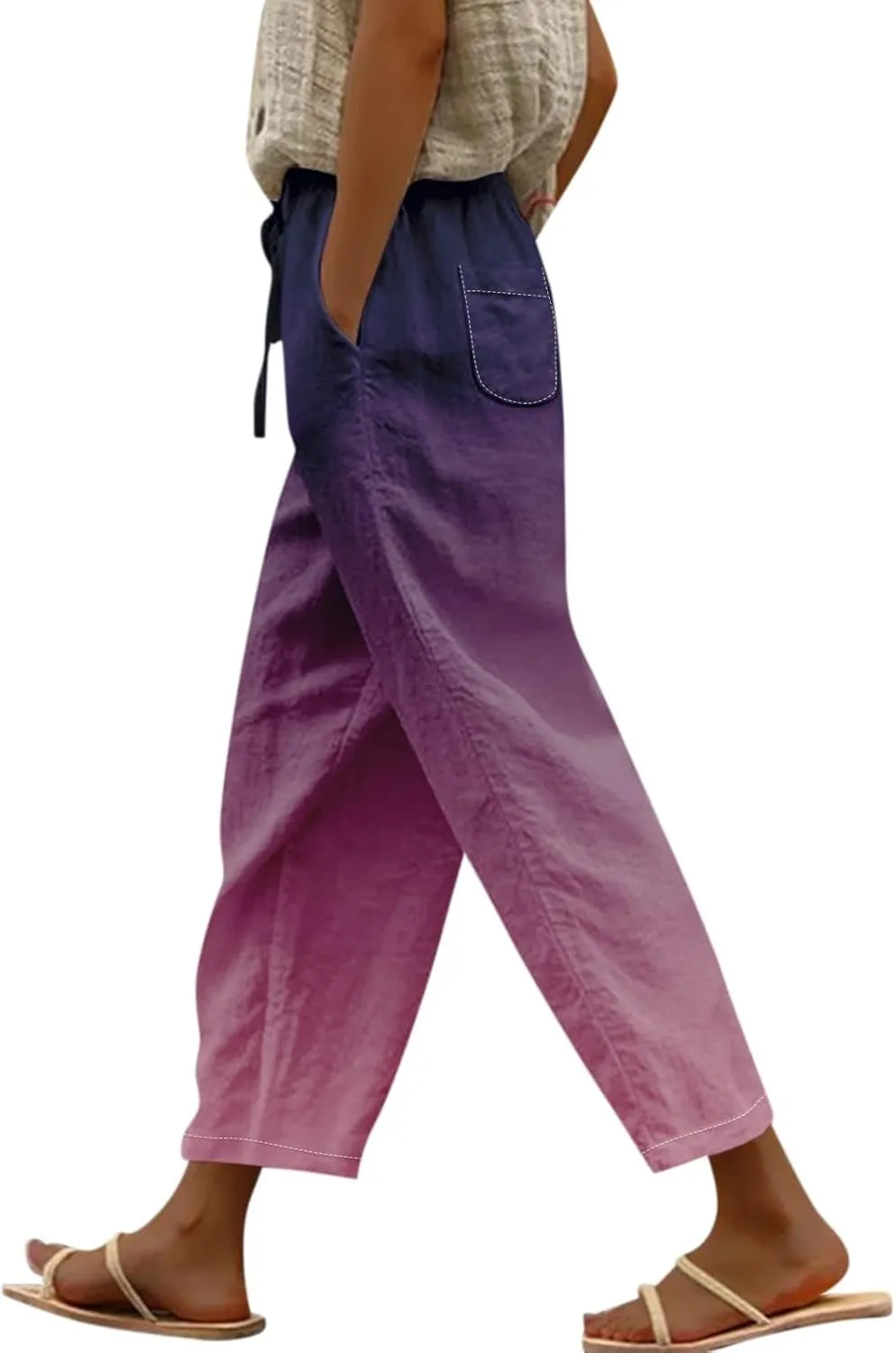 Linen Pants Women Women High Waisted Wide Leg Plus Size Capri Pants Lightweight Capri Trousers S 5XL Capri Pants