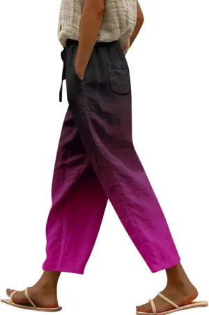 Linen Pants Women Women High Waisted Wide Leg Plus Size Capri Pants Lightweight Capri Trousers S 5XL Capri Pants