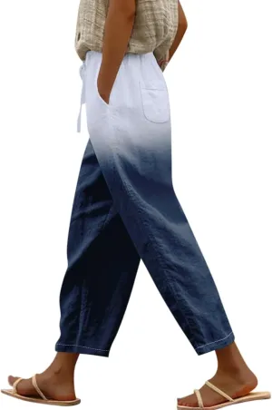 Linen Pants Women Women High Waisted Wide Leg Plus Size Capri Pants Lightweight Capri Trousers S 5XL Capri Pants