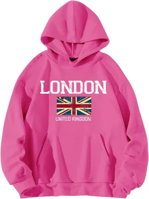 London Hoodies for Women Crewneck Long Sleeve Pullover Sweatshirt Graphic Fashion Oversized London Hoodie Tunic Tops
