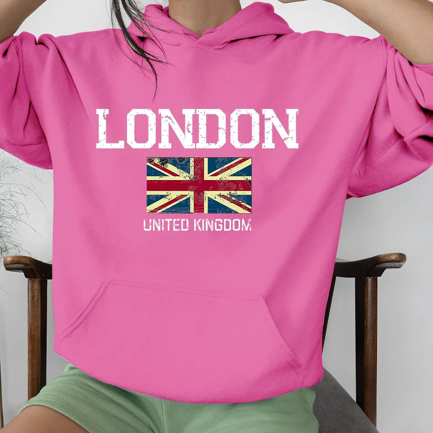 London Hoodies for Women Crewneck Long Sleeve Pullover Sweatshirt Graphic Fashion Oversized London Hoodie Tunic Tops