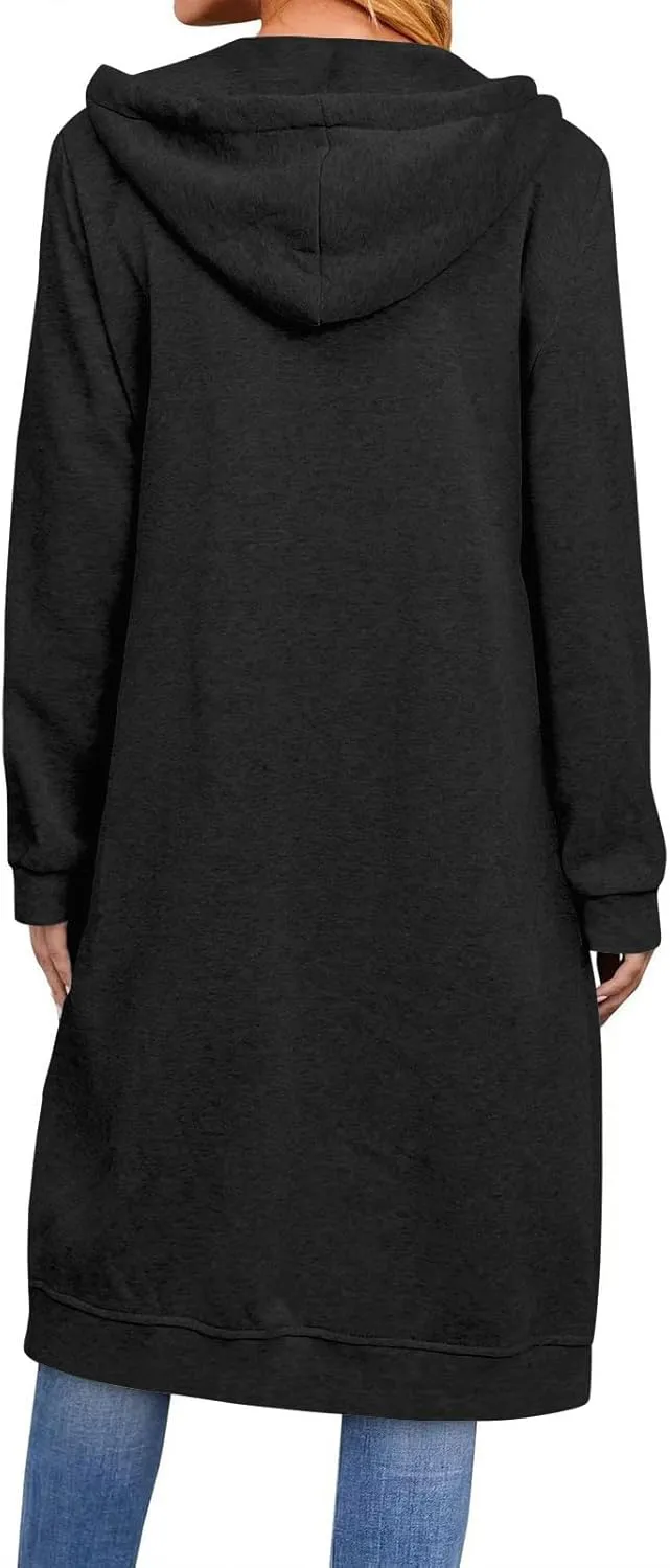 Long Hoodies for Women Zip Up Fleece Jacket Soft Long Sleeve Hooded Oversized Sweatshirt Winter Coat with Pockets