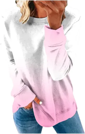 Long Sleeve Shirts for Women 2023 Tie Dye Print Oversized Sweatshirts Side Slit Pullover Tops for Leggings