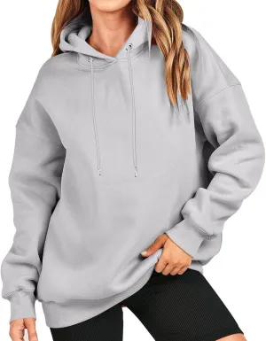 Loose Hoodies for Women Oversized Solid Drawstring Hood Long Sleeve Knit Hem Sweatshirts Autumn Casual Athletic Tops