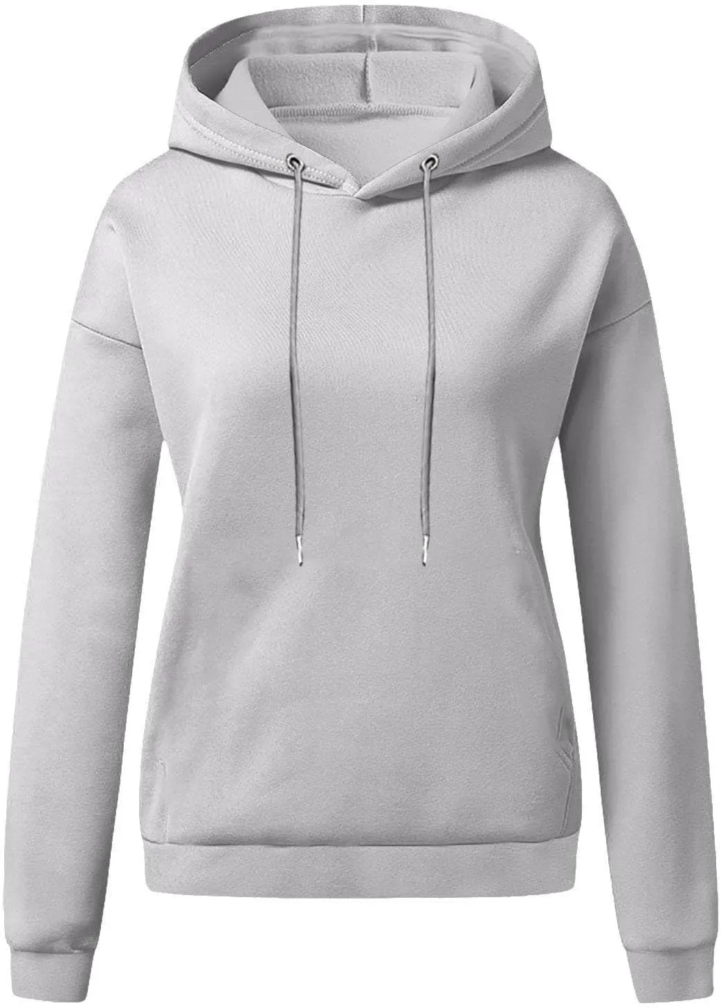 Loose Hoodies for Women Oversized Solid Drawstring Hood Long Sleeve Knit Hem Sweatshirts Autumn Casual Athletic Tops