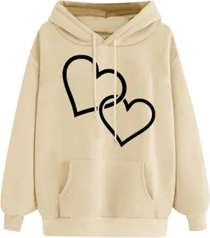 maisdgop Heart Hoodies Women Graphic Sweatshirts Long Sleeve Pullover Sweater Oversized Tops Trendy Valentine's Day Outfits