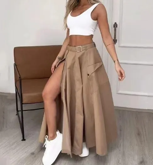 Melliflo 2 Piece Skirt Set Casual Crop Top and Slit Maxi Skirt Suit 2 Piece Lounge Set for Women Summer Fall Fashion Outfits