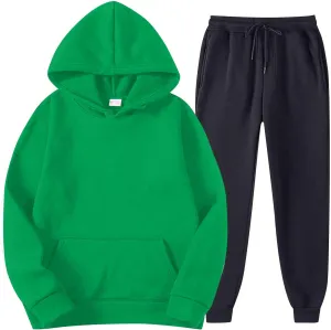 Men's 2 Piece Sweatsuit Set Long Sleeve Solid Sweatshirts Drawstring Jogger Sweatshirt and Sweatpants Suit