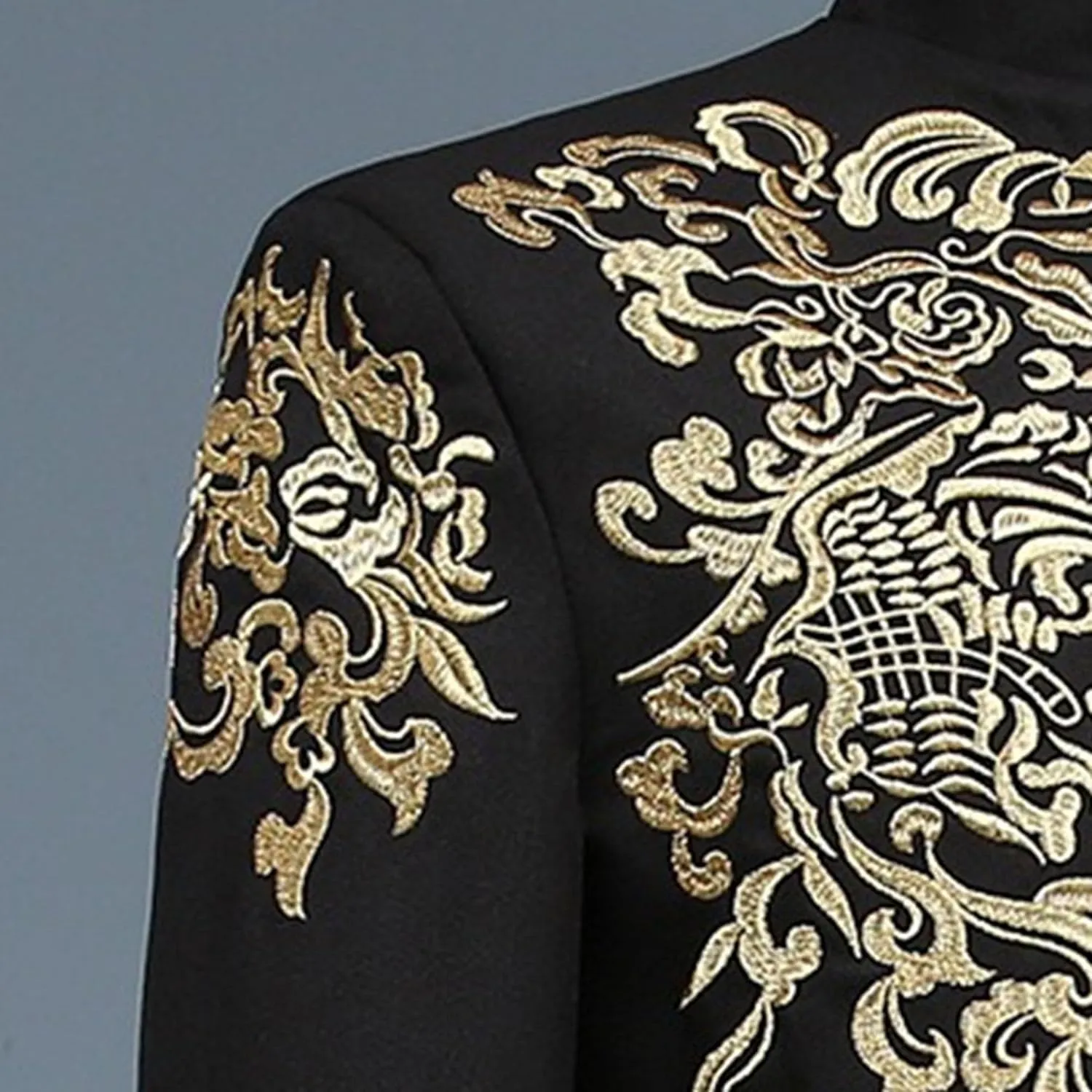 Men's 2 Pieces Chinese Tunic Suit Set Mandarin Collar Blazer Jacket Pants Sets Slim Fit Stand Collar Uniform Dress
