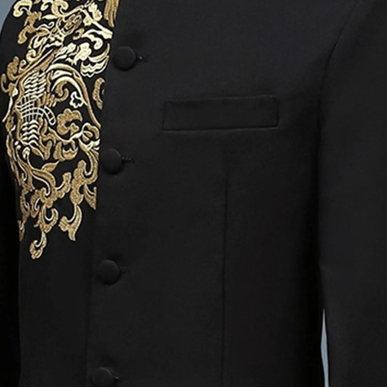 Men's 2 Pieces Chinese Tunic Suit Set Mandarin Collar Blazer Jacket Pants Sets Slim Fit Stand Collar Uniform Dress
