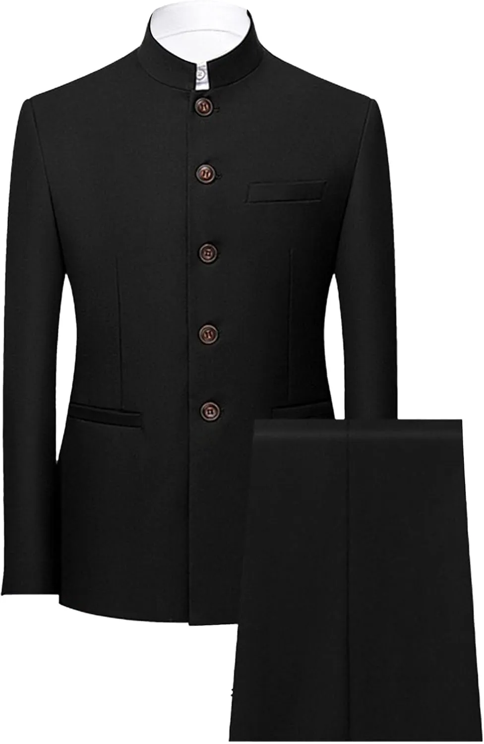 Men's 2 Pieces Chinese Tunic Suit Set Mandarin Collar Blazer Jacket Pants Sets Slim Fit Stand Collar Uniform Dress