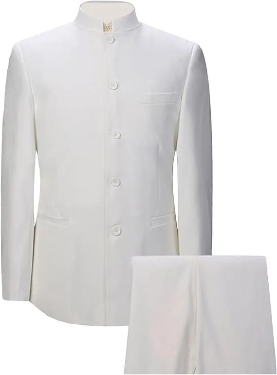 Men's 2 Pieces Chinese Tunic Suit Set Mandarin Collar Blazer Jacket Pants Sets Slim Fit Stand Collar Uniform Dress