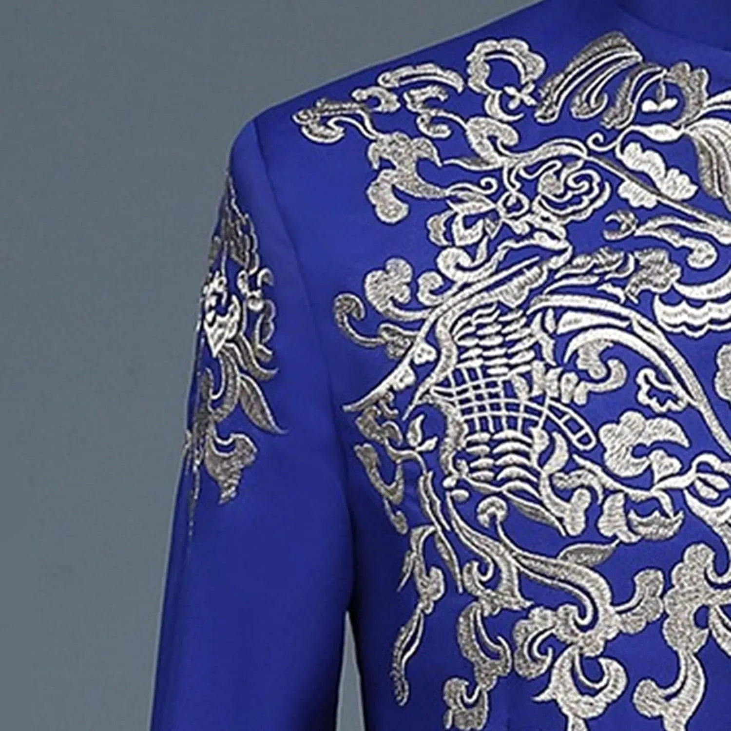 Mens Chinese Tunic Suit Slim Fit Stand Collar 2 Pieces Suits Mandarin Collar Blazer Jacket Pants Set Uniform Dress