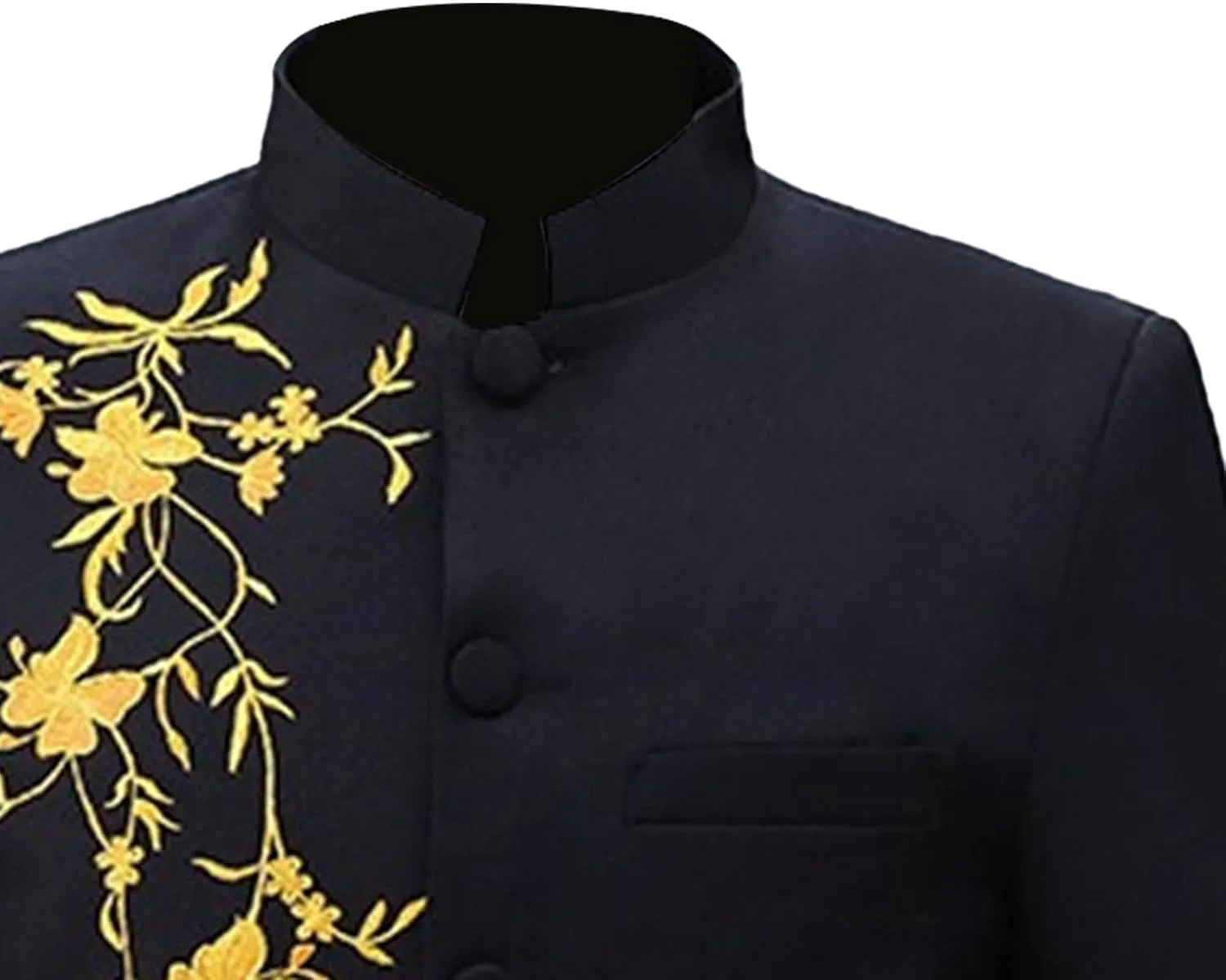 Mens Chinese Tunic Suit Slim Fit Stand Collar 2 Pieces Suits Mandarin Collar Blazer Jacket Pants Set Uniform Dress