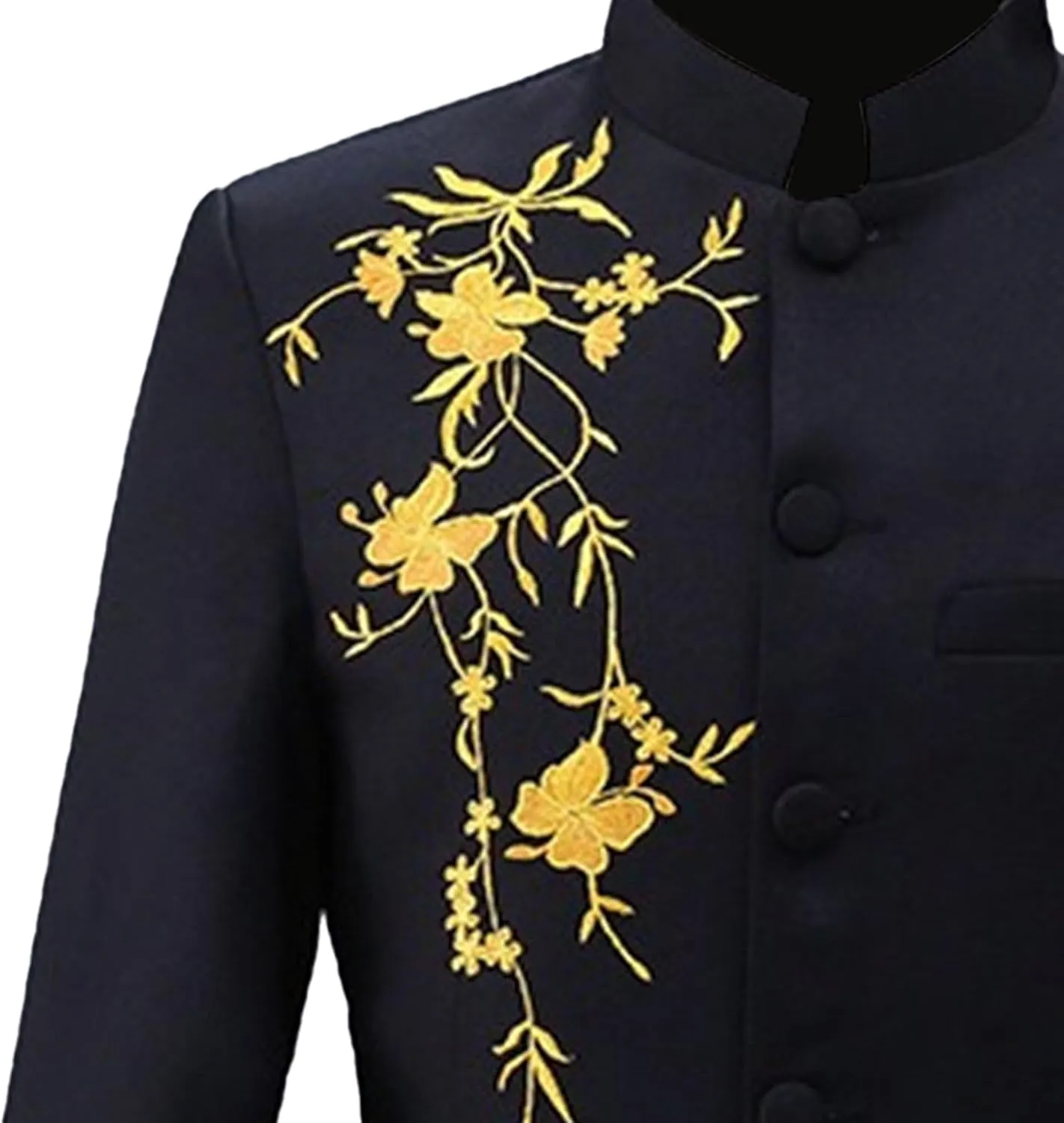 Mens Chinese Tunic Suit Slim Fit Stand Collar 2 Pieces Suits Mandarin Collar Blazer Jacket Pants Set Uniform Dress