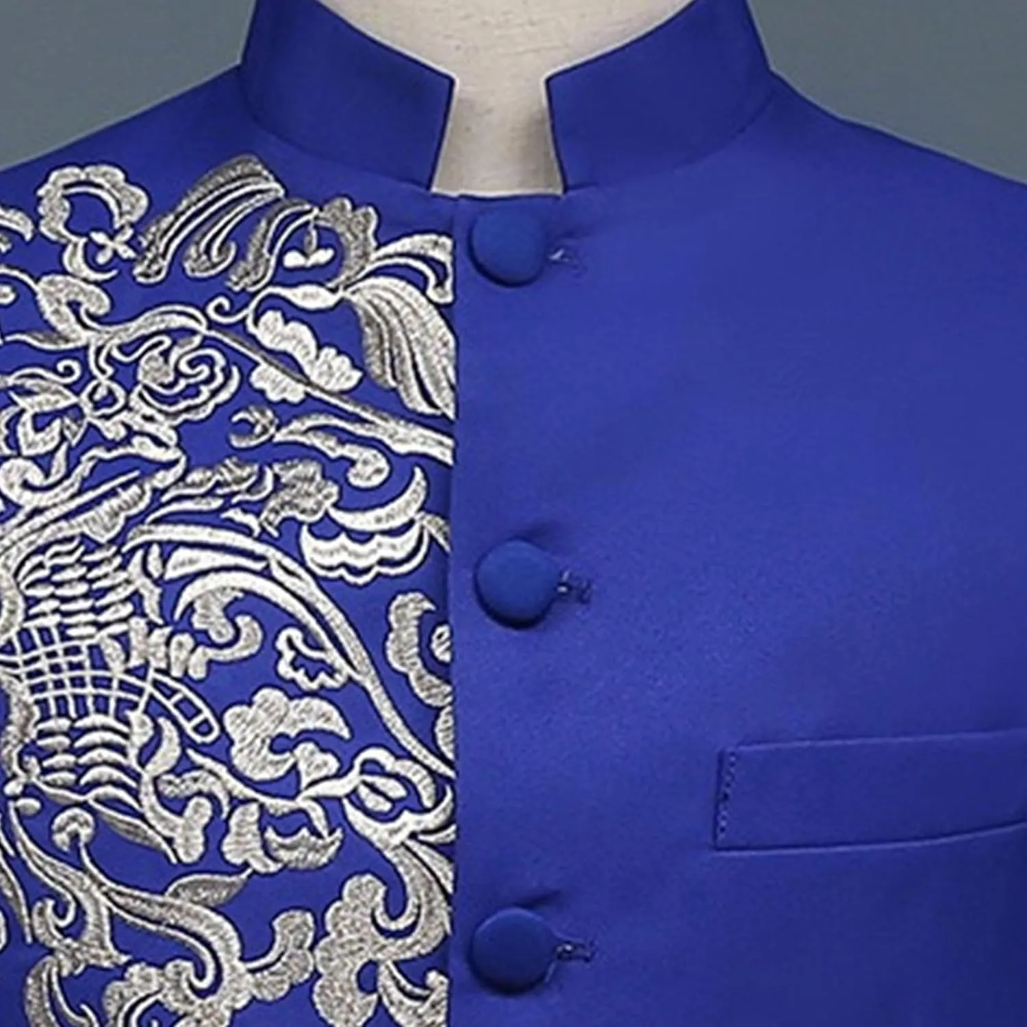 Mens Chinese Tunic Suit Slim Fit Stand Collar 2 Pieces Suits Mandarin Collar Blazer Jacket Pants Set Uniform Dress