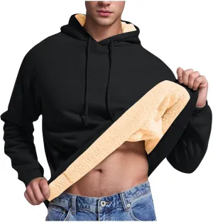 Mens Fleece Lined Hoodies Heavyweight Thick Winter Pullover Sherpa Warm Hooded Sweatshirt Thermal Windproof Jacket
