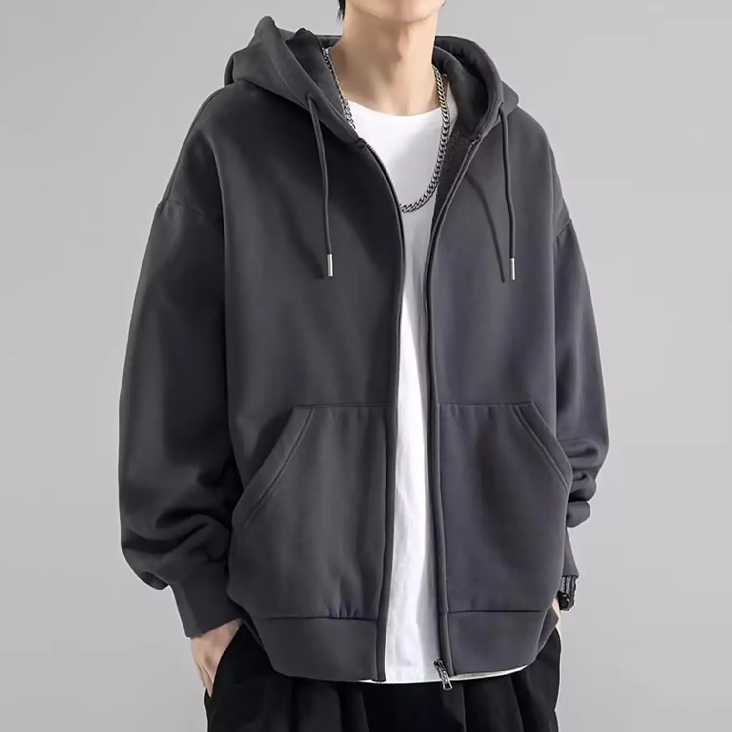 Mens Graphic Hoodies Grey Large Size Sweater Jacket Chaquetas Para Mens Jacket Thick Cotton Hoodies For Men