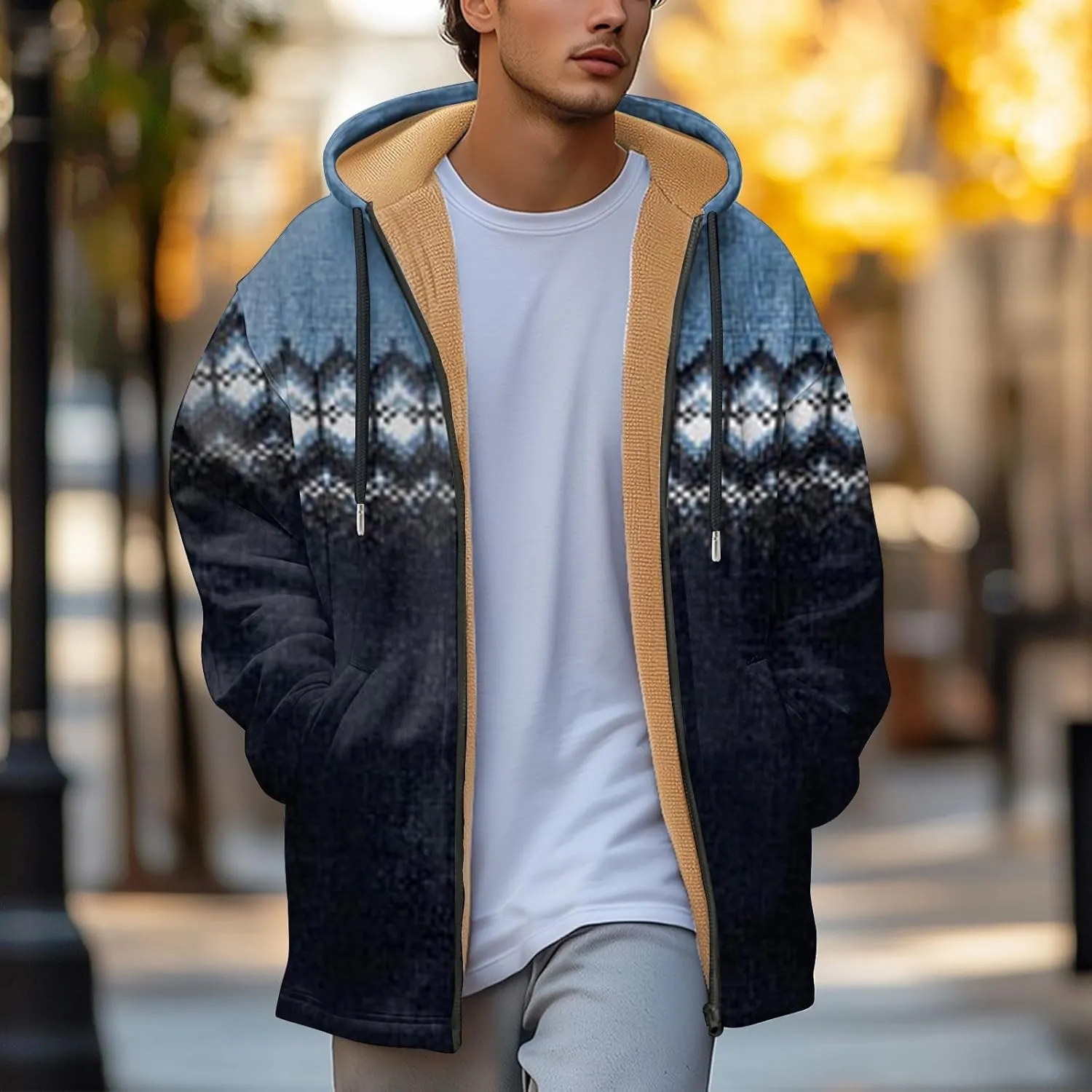 Mens Sherpa Hoodie Full-Zip Heavyweight Casual Hooded Warm Thick Thermal Hoodies