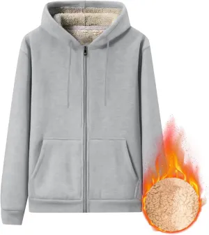 Mens Sherpa Hoodie Zip Up Heavyweight Warm Sweatshirt Winter Thermal Fleece Hooded
